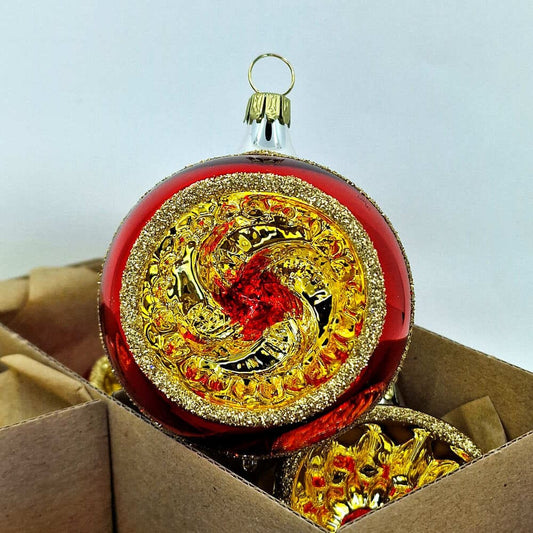 Acquista in Italia Confezione di 6 sfere Reflectors esclusive rosso e oro in vetro 6 cm di Nostalgie Christbaumschmuck