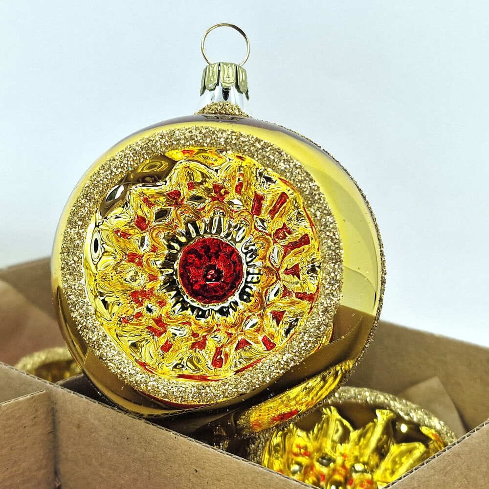 Acquista in Italia Confezione di 6 sfere Reflectors esclusive rosso e oro in vetro 6 cm di Nostalgie Christbaumschmuck