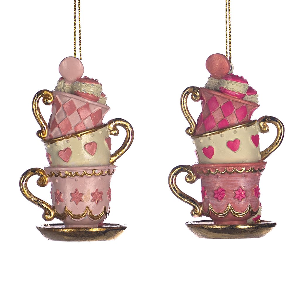 Set di 2 ornamenti macarons e tazze da the Candyland Goodwill MC 38253